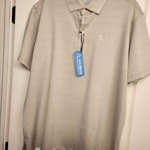 Mens XL Rhoback Golf Shirt Thin White Grey Strips.. New Never Been Worn